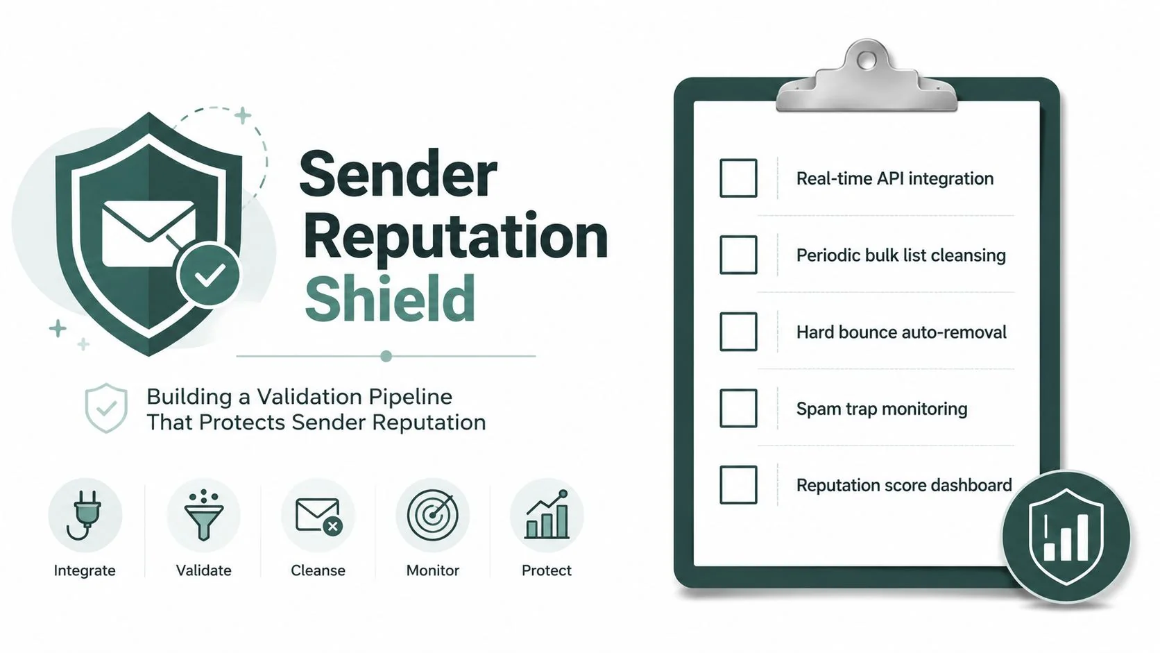 A visual representation of a sender reputation shield for building a secure email validation pipeline.